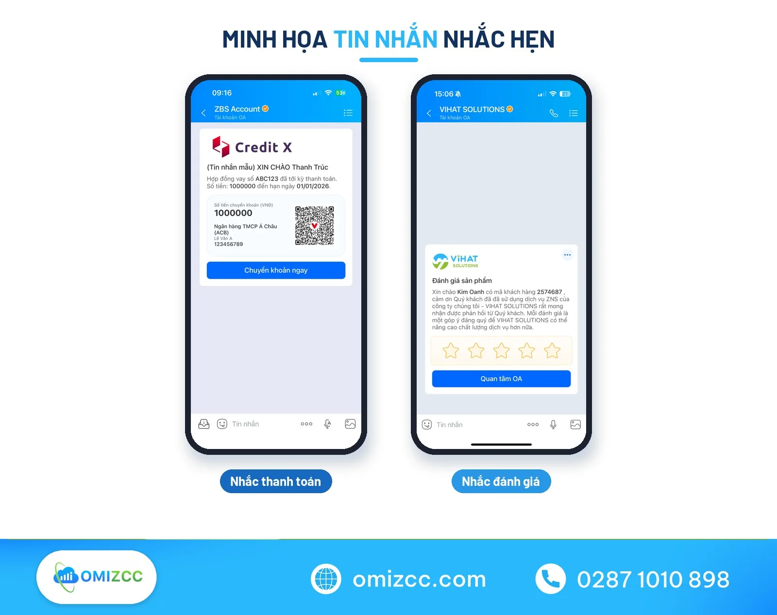 Minh họa mẫu tin nhắn nhắc nhở khách hàng Zalo